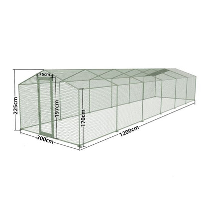 Parc à Poules - Enclos 36m² Ø38mm 12x3x2,25m - Acier Galvanisé