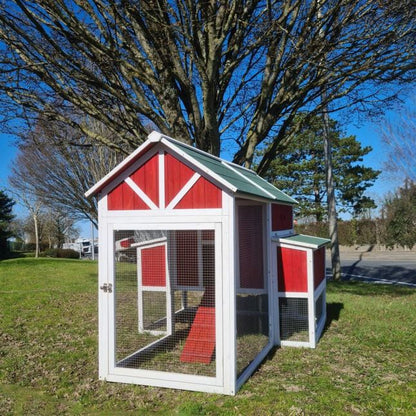 Poulailler Deluxe rouge toit shingle vert 10 à 12 poules V3.0
